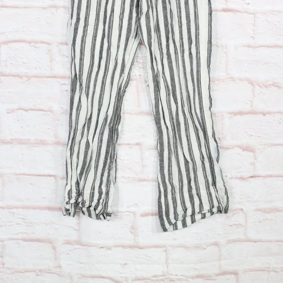 Jolt Womens Black White Striped Wide Leg Tie Paper Bag Linen Pants Size M - Picture 3 of 9